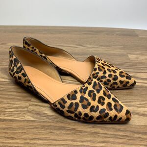 J Crew Shoes Womens 7.5 Animal Print Calf Hair Leather Slip On Flats Pointed Toe